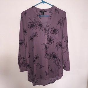 long purple floral blouse
